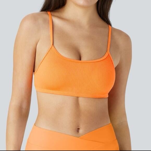 HALARA Other - NWT Halara neon orange bright Marigold Ribbed Bikini Top Swimsuit size large